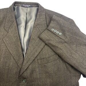 John Clarendon Vintage Lambswool Blazer Men Size 48L Brown Herringbone Jacket